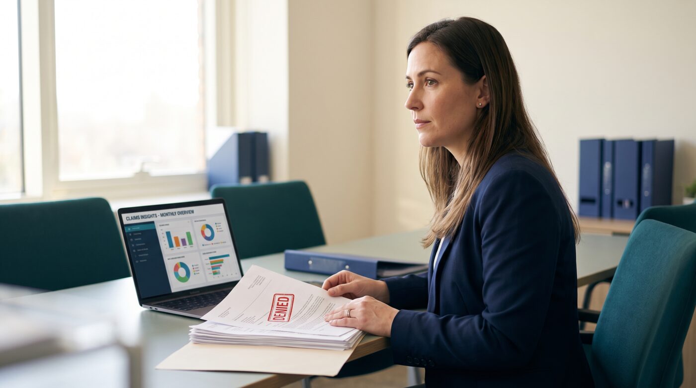 Lab revenue-cycle specialist reviewing denied genetic testing insurance claims