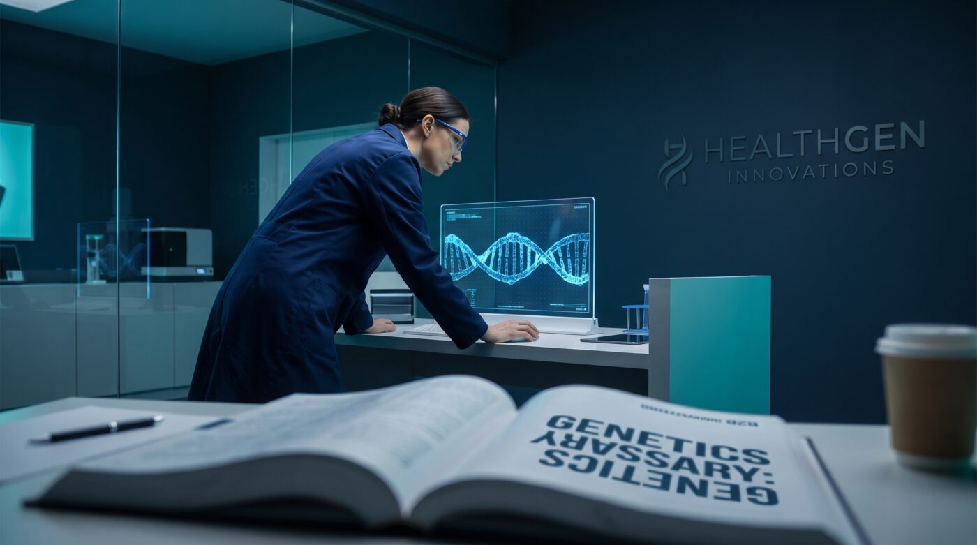 DNA double helix visualization in a modern genetics laboratory