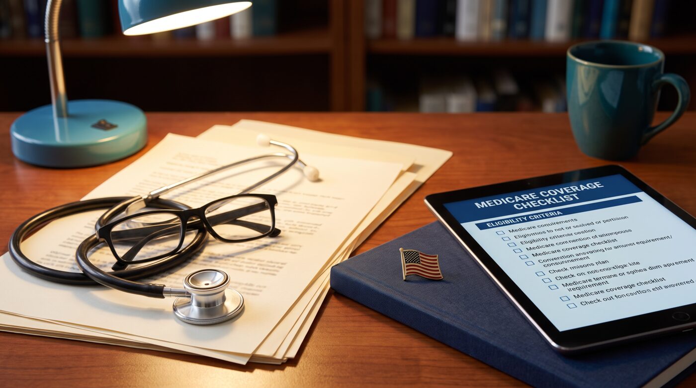 Medicare genetic testing coverage policy documents with stethoscope